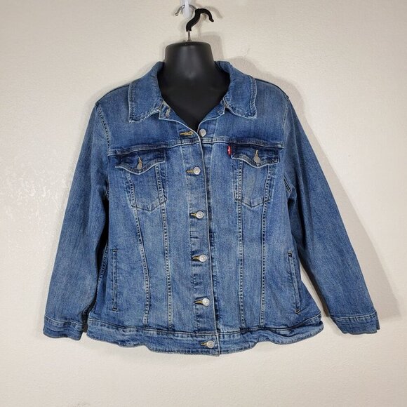 Levis Denim Trucker Jacket Plus Size 3X Womens Blue Jean Jacket Cowgirl Western - Picture 1 of 12